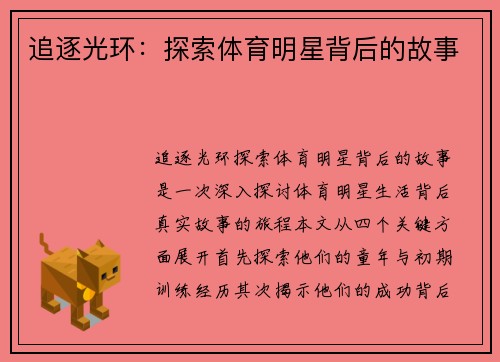 追逐光环：探索体育明星背后的故事